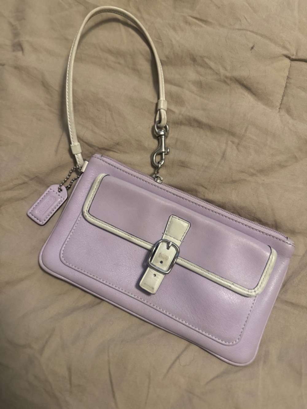 Lavender COACH  Wristlet Clutch with Cream Trim
